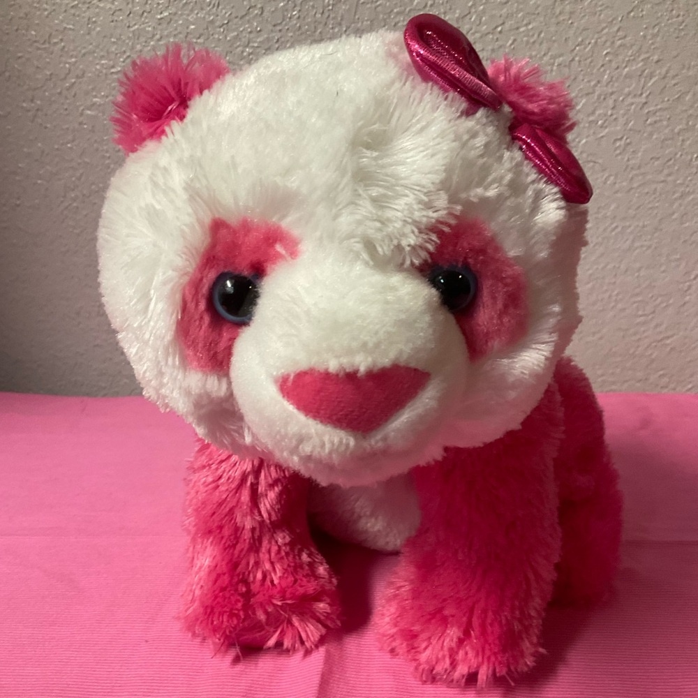 Plush Pink and White Panda with Pink Bow By Aurora Girlz Line Stuffed Animals